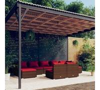 Vidaxl Salon De Jardin 9 Pcs Avec Coussins Marron Résine Tressée Marron