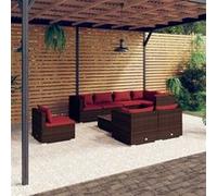 vidaXL 9-delige Loungeset met kussens poly rattan bruin3102619 Marron G