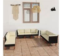 vidaXL 9-delige Loungeset met kussens poly rattan zwart3059748 Noir G