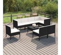 vidaXL 9-delige Loungeset met kussens poly rattan zwart3094400 Noir G