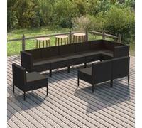 Vidaxl Salon De Jardin 9 Pcs Avec Coussins Résine Tressée Noir Noir
