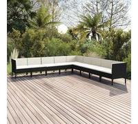 vidaXL 9-delige Loungeset met kussens poly rattan zwart3094464 Noir G