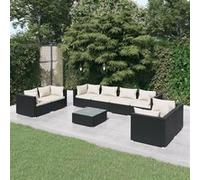 vidaXL 9-delige Loungeset met kussens poly rattan zwart3102287 Noir G