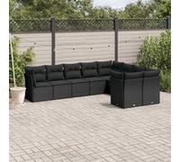 vidaXL 9-delige Loungeset met kussens poly rattan zwart3250004 Noir G