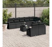 vidaXL 9-delige Loungeset met kussens poly rattan zwart3252762 Noir G