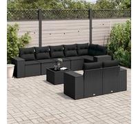 vidaXL 9-delige Loungeset met kussens poly rattan zwart3255162 G