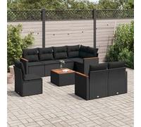 vidaXL 9-delige Loungeset met kussens poly rattan zwart3258569 G