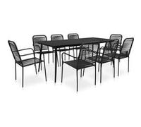 Mobilier À Dîner D'extérieur 9 Pcs Corde En Coton Et Acier Noir Vidaxl Vidaxl