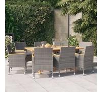 Ensemble de Salle à Manger de Jardin 9 pcs avec Coussins Gris Dîner vidaXL