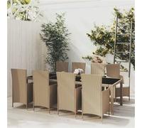 vidaXL 9-delige Tuinset met kussens poly rattan beige3094907 Beige