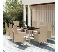 Vidaxl Meubles À Dîner De Jardin Et Coussins 9 Pcs Beige Poly Rotin