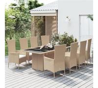 vidaXL 9-delige Tuinset met kussens poly rattan beige3157565 Beige G
