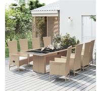 Vidaxl Meubles À Dîner De Jardin Et Coussins 9 Pcs Beige Poly Rotin