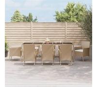 Vidaxl Meubles À Dîner De Jardin Et Coussins 9 Pcs Beige Poly Rotin