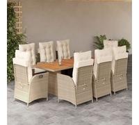 Vidaxl Ensemble À Manger De Jardin Et Coussins 9 Pcs Beige Poly Rotin