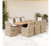 Vidaxl Ensemble À Manger De Jardin Et Coussins 9 Pcs Beige Poly Rotin