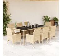 Vidaxl Ensemble À Manger De Jardin Et Coussins 9 Pcs Beige Rotin Verre