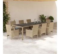 Vidaxl Ensemble À Manger De Jardin Et Coussins 9 Pcs Beige Rotin Verre