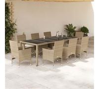 Vidaxl Ensemble À Manger De Jardin Et Coussins 9 Pcs Beige Rotin Verre