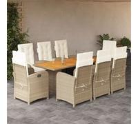 Vidaxl Ensemble À Manger De Jardin Et Coussins 9 Pcs Mélange Beige