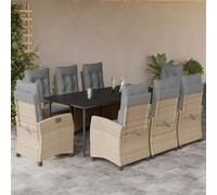 Vidaxl Ensemble À Manger De Jardin Et Coussins 9 Pcs Mélange Beige