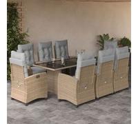 Vidaxl Ensemble À Manger De Jardin Et Coussins 9 Pcs Mélange Beige