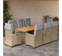 Vidaxl Ensemble À Manger De Jardin Et Coussins 9 Pcs Mélange Beige