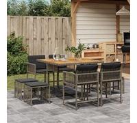 Vidaxl Ensemble À Manger De Jardin 9 Pcs Coussins Gris Résine Tressée