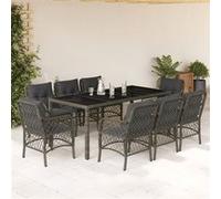 Vidaxl Ensemble À Manger De Jardin 9 Pcs Coussins Gris Résine Tressée