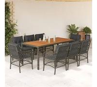 Vidaxl Ensemble À Manger De Jardin 9 Pcs Coussins Gris Résine Tressée