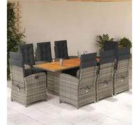 Vidaxl Ensemble À Manger De Jardin 9 Pcs Coussins Gris Résine Tressée
