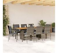 Vidaxl Ensemble À Manger De Jardin 9 Pcs Coussins Gris Résine Tressée