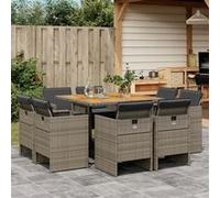 Vidaxl Ensemble À Manger De Jardin 9 Pcs Coussins Gris Résine Tressée