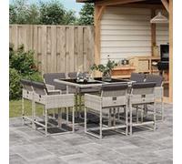 Vidaxl Ensemble À Manger De Jardin Et Coussins 9 Pcs Gris Clair Rotin