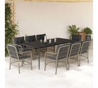 Vidaxl Ensemble À Manger De Jardin Et Coussins 9 Pcs Gris Clair Rotin