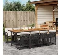 Vidaxl Ensemble À Manger De Jardin 9pcs Coussins Noir Résine Tressée
