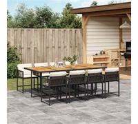 Ensemble à Manger de Jardin avec Coussins 9 pcs, Table et Chaises à Dossier Rabattable, Meubles d'Extérieur Patio Terrasse, Moderne, Noir Résine