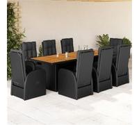 Vidaxl Ensemble À Manger De Jardin 9pcs Coussins Noir Résine Tressée