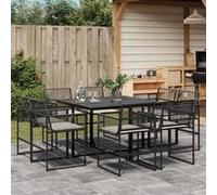 Vidaxl Ensemble À Manger De Jardin 9pcs Coussins Noir Résine Tressée
