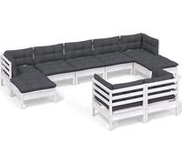 vidaXL 9-tlg. Set de salon de jardin avec baisers Weiß Kiefer Massivholz