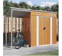 vidaXL Abri de Jardin avec Toit Prolongé, Cabane à Outils avec Poignées, Remise à Outils, Abri de Rangement Terrasse, Marron Clair 277x107x181 cm Acier