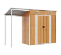vidaXL Abri de Jardin avec Toit Prolongé, Cabane à Outils avec Poignées, Remise à Outils, Abri de Rangement Terrasse, Marron Clair 277x107x181 cm Acier