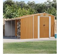 vidaXL Abri de jardin Cabane à outils 277×365,5×179 cm Acier galvanisé Marron clair, toit inclinable