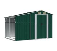 vidaXL Abri de Jardin, Cabane à Outils avec Poignées, Remise à Outils avec Toit Inclinable, Abri de Rangement Terrasse, Vert 277x192,5x179 cm Acier Galvanisé