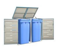 vidaXL Abri pour deux poubelles 149567 – Inox 138×77,5×115,5 cm – Avec couvercle