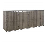 Vidaxl Abri Pour Poubelle Quadruple Gris 274x80x117 Cm Résine Tressée