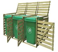 vidaXL Abri pour poubelles triple 240 L bois imprégné sur roulettes
