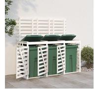 Abri pour Poubelle Triple sur Roulettes, Cache-poubelle avec Porte et Couvercle, Hangar à Poubelles avec Rangement Jardin, Blanc Bois de Pin Massif