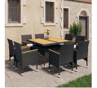 Vidaxl Ensemble À Dîner De Jardin 9 Pcs Résine Tressée Et Acacia Noir Noir
