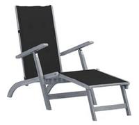 Acacia Solide Chaise de Terrasse avec Repose-pied et Coussin Transat de Jardin Bain de Soleil de Terrasse Chaise Longue de Patio Extérieur